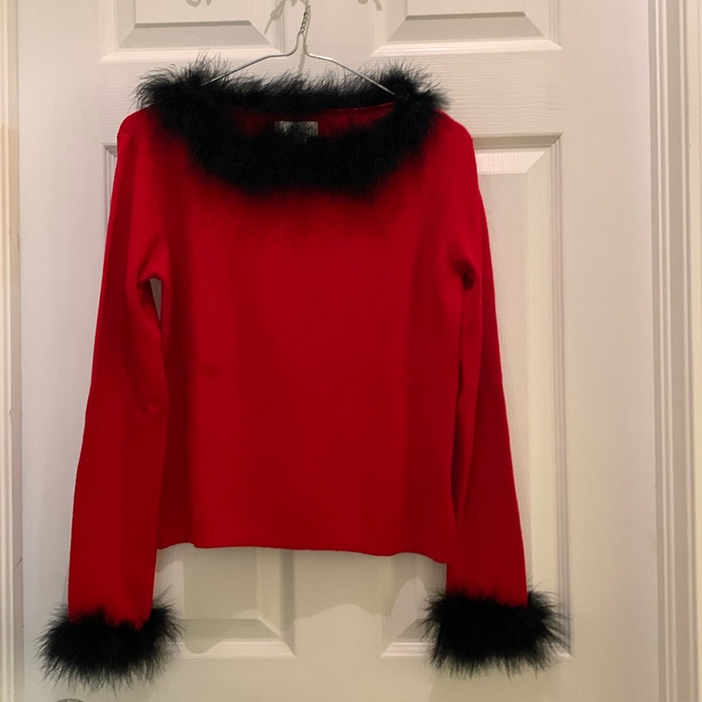 Red and black soft faux for top